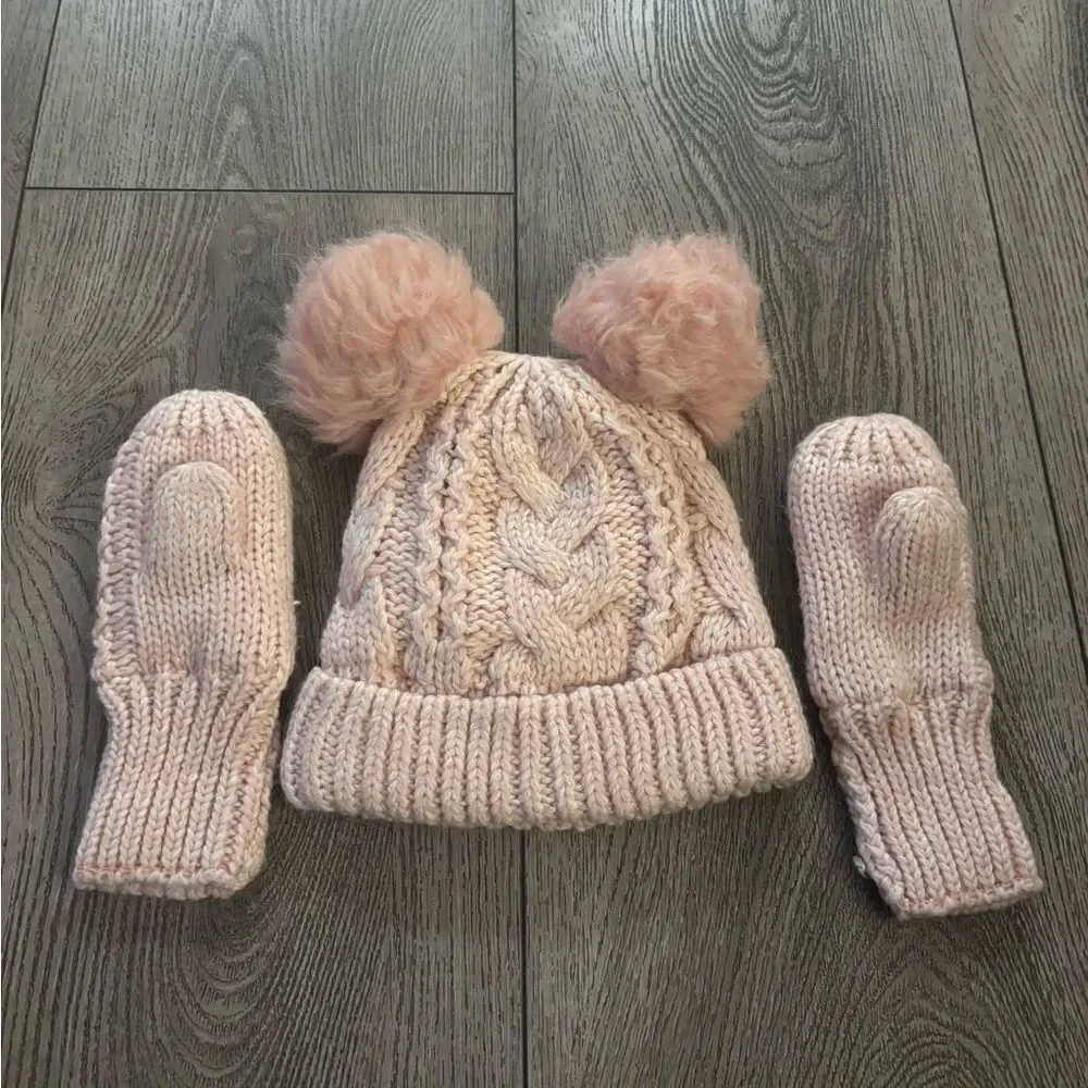 Gap baby Cozy Pink Knit Hat and Mittens Set for Kids